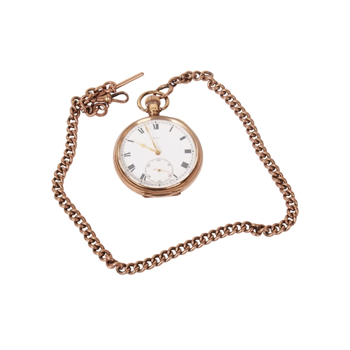 375 - A 9ct gold vintage Webster's City pocket watch and Albert chain. With black Roman numerals and secon... 
