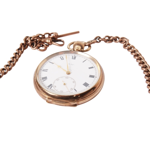 375 - A 9ct gold vintage Webster's City pocket watch and Albert chain. With black Roman numerals and secon... 