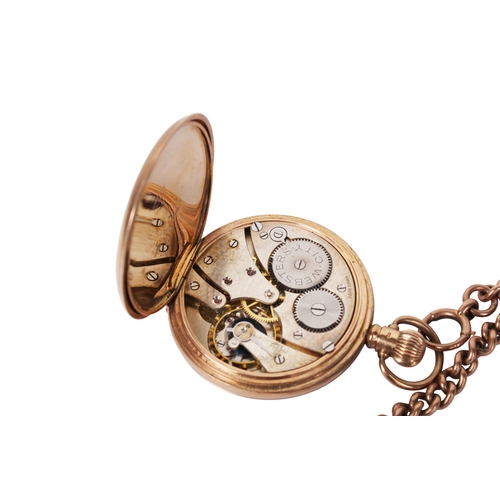 375 - A 9ct gold vintage Webster's City pocket watch and Albert chain. With black Roman numerals and secon... 