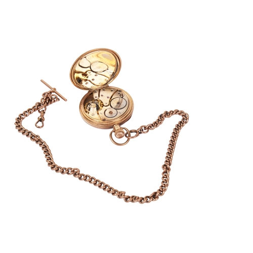 375 - A 9ct gold vintage Webster's City pocket watch and Albert chain. With black Roman numerals and secon... 