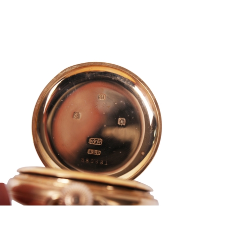376 - A 9ct gold half hunter pocket watch. Black Roman numerals and subsidiary dial to the white face, hal... 