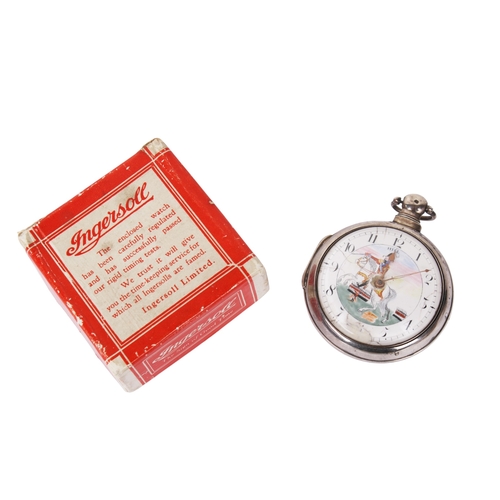 380 - A George III silver cased verge pocket watch. The white enamel dial with Arabic numerals hand painte... 