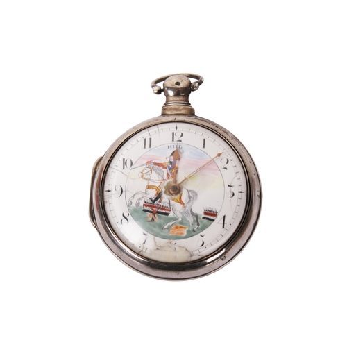 380 - A George III silver cased verge pocket watch. The white enamel dial with Arabic numerals hand painte... 