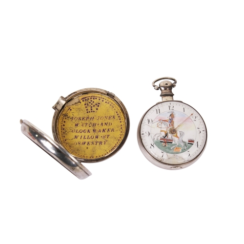 380 - A George III silver cased verge pocket watch. The white enamel dial with Arabic numerals hand painte... 