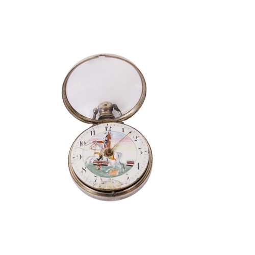 380 - A George III silver cased verge pocket watch. The white enamel dial with Arabic numerals hand painte... 