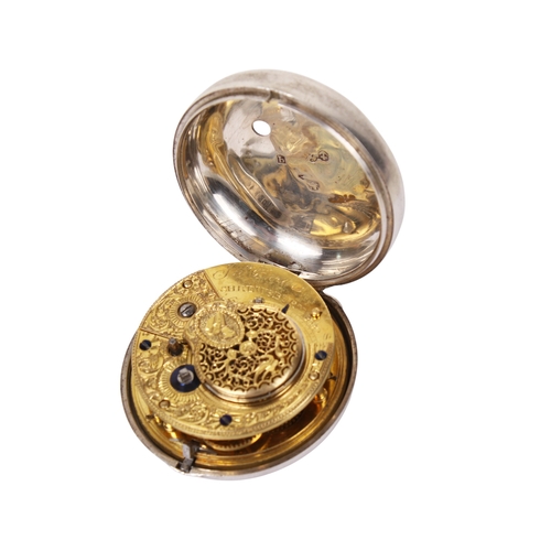 380 - A George III silver cased verge pocket watch. The white enamel dial with Arabic numerals hand painte... 