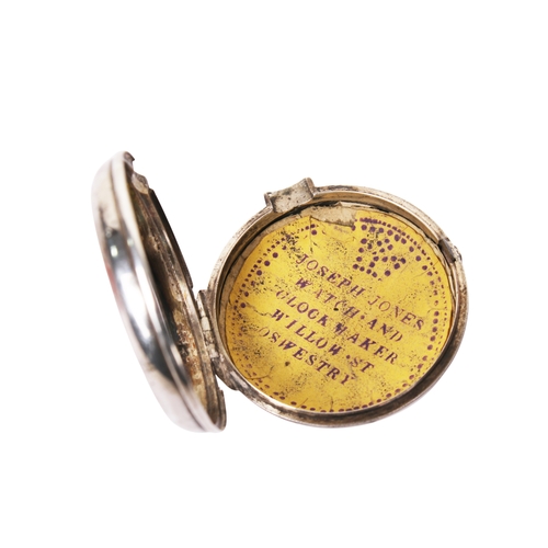 380 - A George III silver cased verge pocket watch. The white enamel dial with Arabic numerals hand painte... 