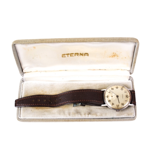 382 - A gentleman's Eterna wristwatch. The silvered dial with Arabic numerals and a subsidiary seconds dia... 