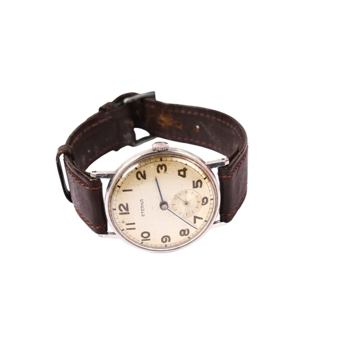 382 - A gentleman's Eterna wristwatch. The silvered dial with Arabic numerals and a subsidiary seconds dia... 