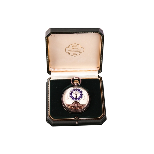 386 - An early 20th century Hebdomas 8 day pocket watch. The white and blue enamel dial having Arabic nume... 