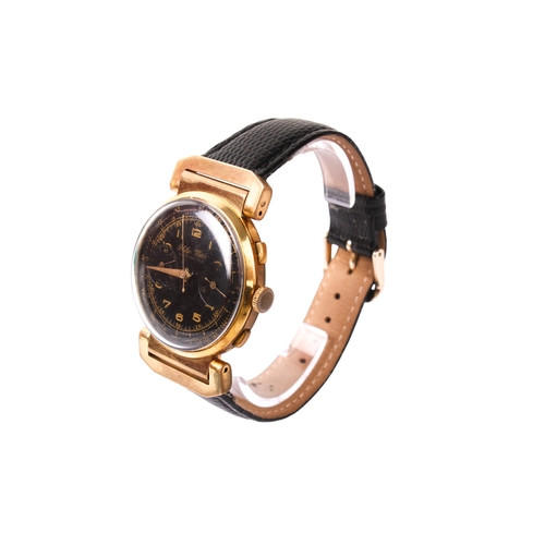 398 - A gentlemans Philip Watch wristwatch. The black dial with gilt Arabic numerals and two subsidiary di... 