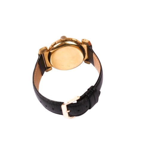 398 - A gentlemans Philip Watch wristwatch. The black dial with gilt Arabic numerals and two subsidiary di... 