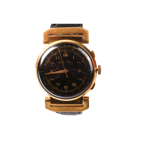 398 - A gentlemans Philip Watch wristwatch. The black dial with gilt Arabic numerals and two subsidiary di... 