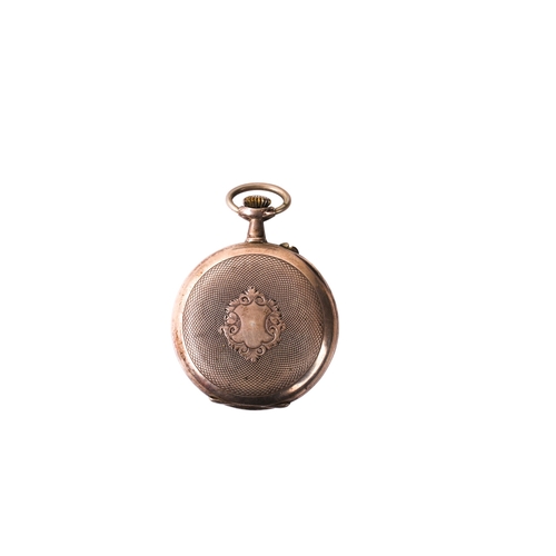 422 - A Swiss 'Hebdomas' style silver pocket watch. With blue Roman numerals and gilt floral decoration to... 