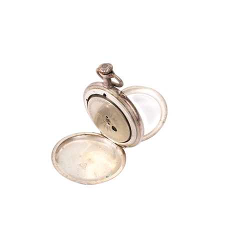 422 - A Swiss 'Hebdomas' style silver pocket watch. With blue Roman numerals and gilt floral decoration to... 