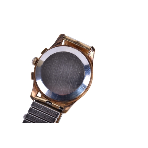 385 - A gentleman's Swiss chronograph watch. The gilt dial having Arabic numerals and two subsidiary dials... 