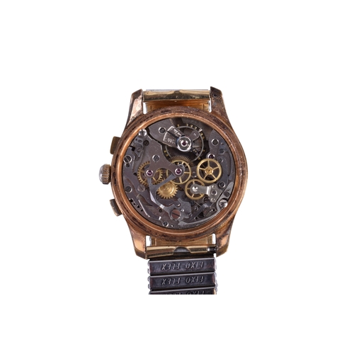 385 - A gentleman's Swiss chronograph watch. The gilt dial having Arabic numerals and two subsidiary dials... 