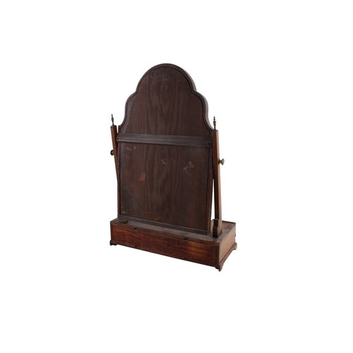 267 - A Queen Anne style mahogany dress swing mirror with brass finials. Framed mirror on square tapering ... 