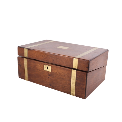 287 - A Victorian mahogany brass bound writing slope. H15cm x W35cm x D22cm