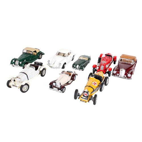 304 - A collection of eight assorted modern diecast models of vintage cars. Including Burago Porsche 356 B... 