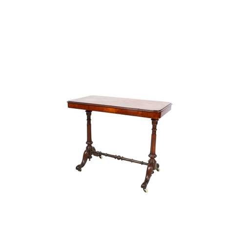 432 - A Victorian twin pedestal burr mahogany side hall table. Of rectangular form, reeded baluster pedest... 