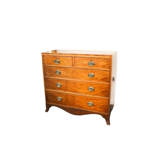 444 - A Victorian mahogany veneered chest of drawers. Having two short over three graduated drawers, with ... 