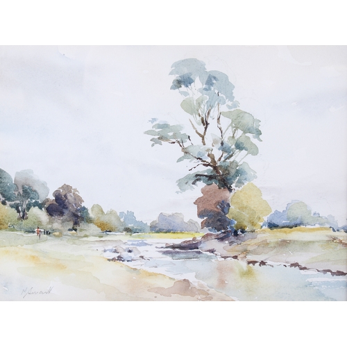 460 - A group of three assorted signed watercolour pictures. Including Ray Balkwill (1948), river with bri... 