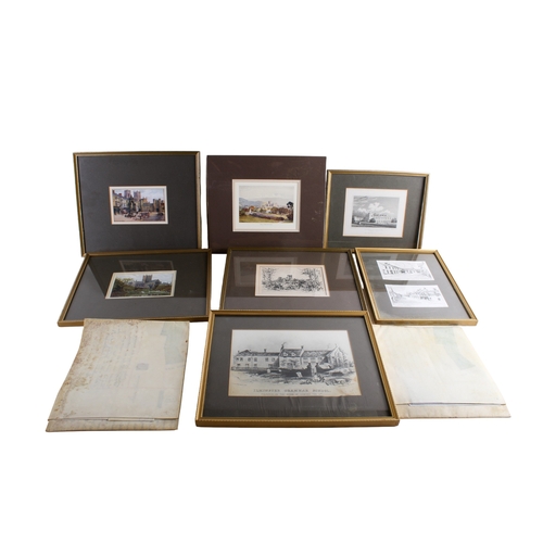 468 - A collection of seven assorted prints of Somerset. Including Wells Cathedral and two indentures, mos... 