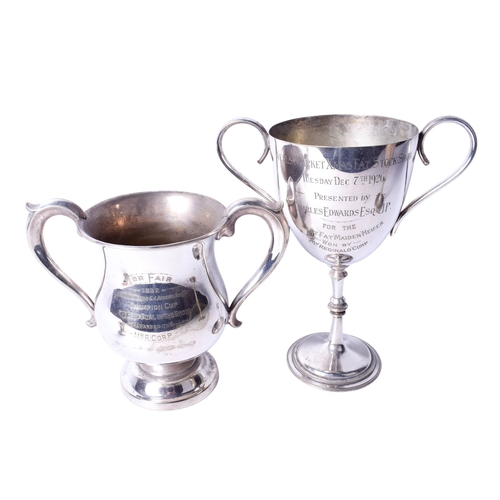 101 - A collection of silverplated trophies. Including a twin-handled example engraved 'Tor Fair, 1925, be... 