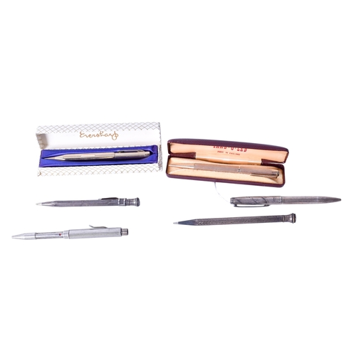 123 - A collection of vintage white metal ballpoint pens and a propelling pencil. Including a Yard-o-Led r... 