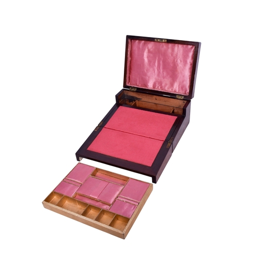 238 - A Victorian rosewood sewing/writing box. The exterior having a mother of pearl escutcheon, the inter... 