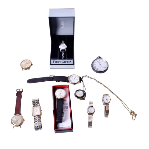 44 - A small group of wristwatches and a pocket watch. Including Times, Seconda, etc, and a silver cased ... 