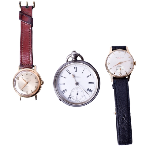 44 - A small group of wristwatches and a pocket watch. Including Times, Seconda, etc, and a silver cased ... 
