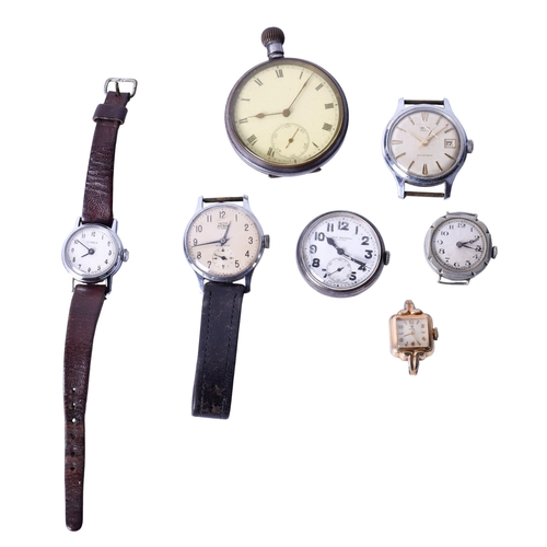 45 - Seven assorted watches. Including a JW Bensen silver cased 'trench' watch, a gentleman's Smiths Astr... 