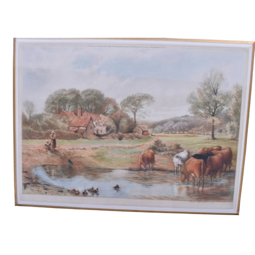 603 - Four signed prints and pictures. Including a pair of Will Hunderson maritime and rural scenes, 29cm ... 