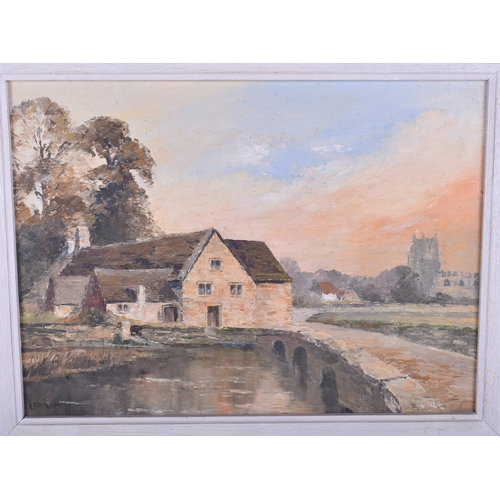 616 - A 20th century oil painting. Signed 'E J Wilson', depicting a cottage beside a river, 16.5cm x 22.5c... 