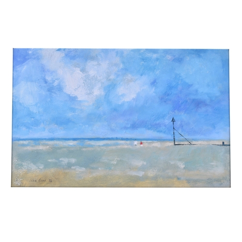 617 - John Bond (British, 20th century) oil painting, titled verso 'Red and White Shirts'. Signed lower le... 