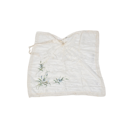 541 - Two early 20th century silk scarves. One painted and embroidered with blue floral decoration and tri... 