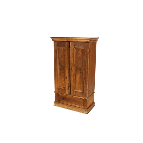 554 - A vintage wooden cigar cabinet. The panelled doors opening to reveal three shelves over a single dra... 