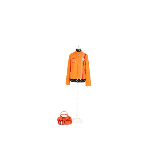 581 - A vintage Grandprix Originals jacket and handbag. The orange jacket with zips to the front and a gre... 