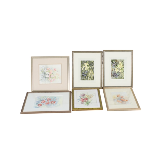 514 - A collection of six assorted watercolours of flowers. Including a pair by John Morland (1930) 'primr... 