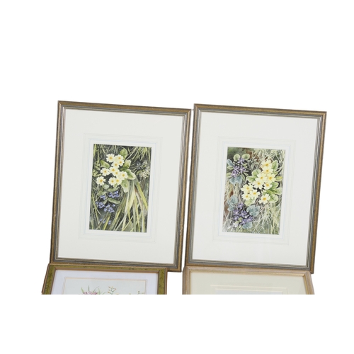 514 - A collection of six assorted watercolours of flowers. Including a pair by John Morland (1930) 'primr... 