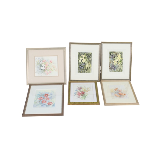 514 - A collection of six assorted watercolours of flowers. Including a pair by John Morland (1930) 'primr... 