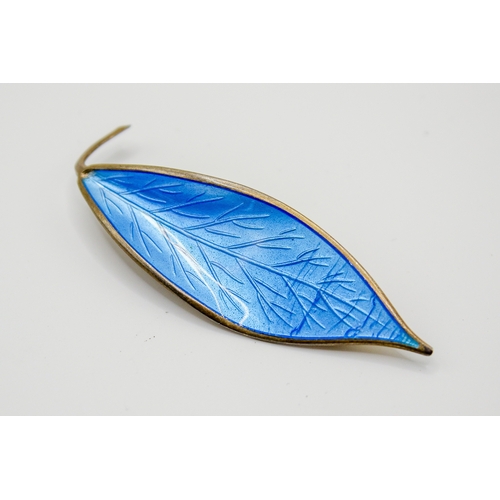 165 - A David Anderson silver and blue enamel leaf brooch. With maker's mark and 925S to verso, L6cm, gros... 