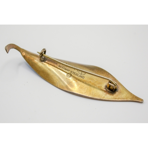 165 - A David Anderson silver and blue enamel leaf brooch. With maker's mark and 925S to verso, L6cm, gros... 