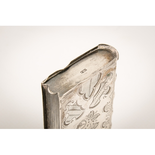 24 - A Dutch silver  book form vesta case. With engraved decoration and book spine, maker's mark to top l... 