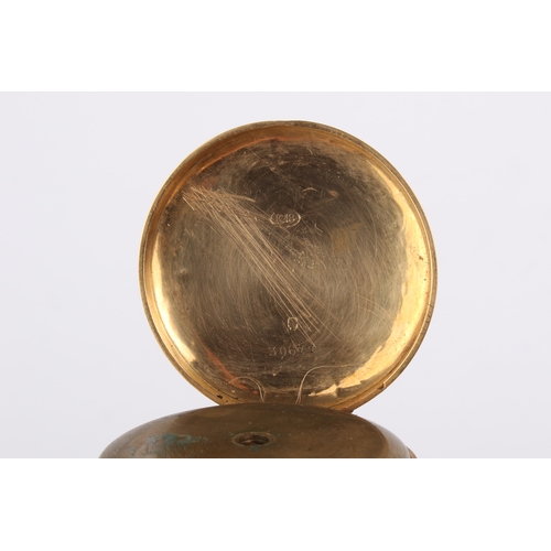 203 - An 18ct gold pocket watch. With black Roman numerals to the flower decorated gilt face, back of the ... 