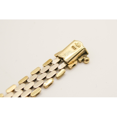 70A - A 9ct gold bicolour matching necklace and bracelet. Four rows of brick set panels, total width 0.8cm... 