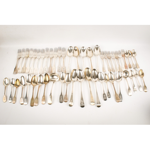 50 - A large quantity of Irish and English matched silver cutlery. Comprising nine large spoons (Christop... 