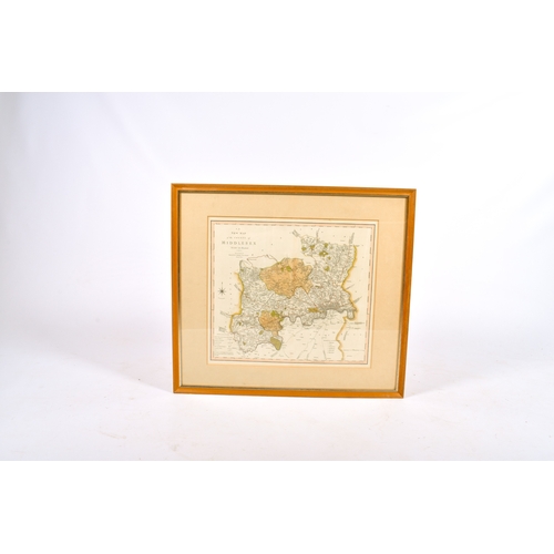 254 - A 19th century hand coloured map of the County of Middlesex. Printed by C. Smith. 52cm x 57cm, frame... 